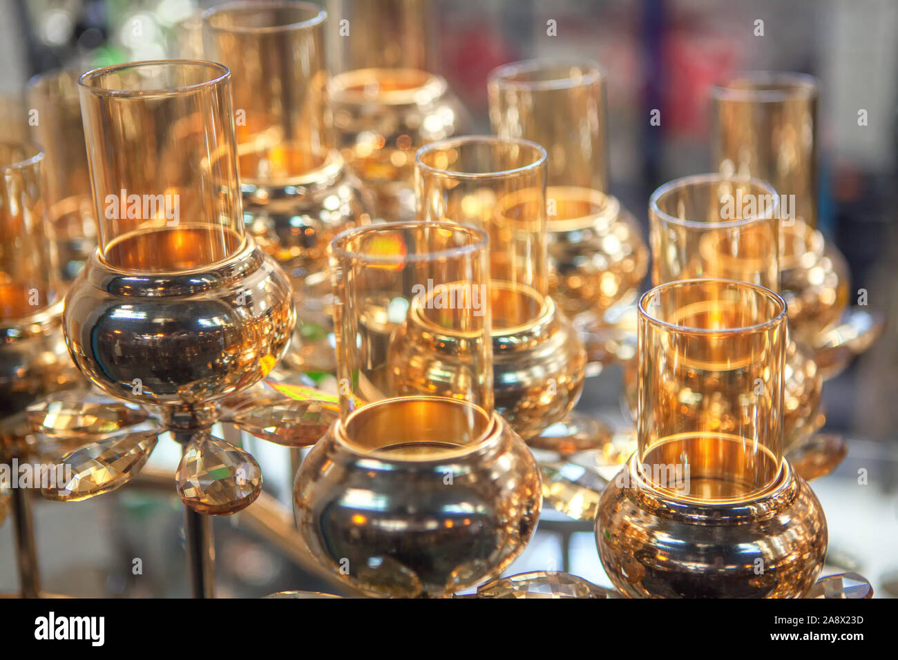 Glas Objekte auf den Showcase Stockfoto