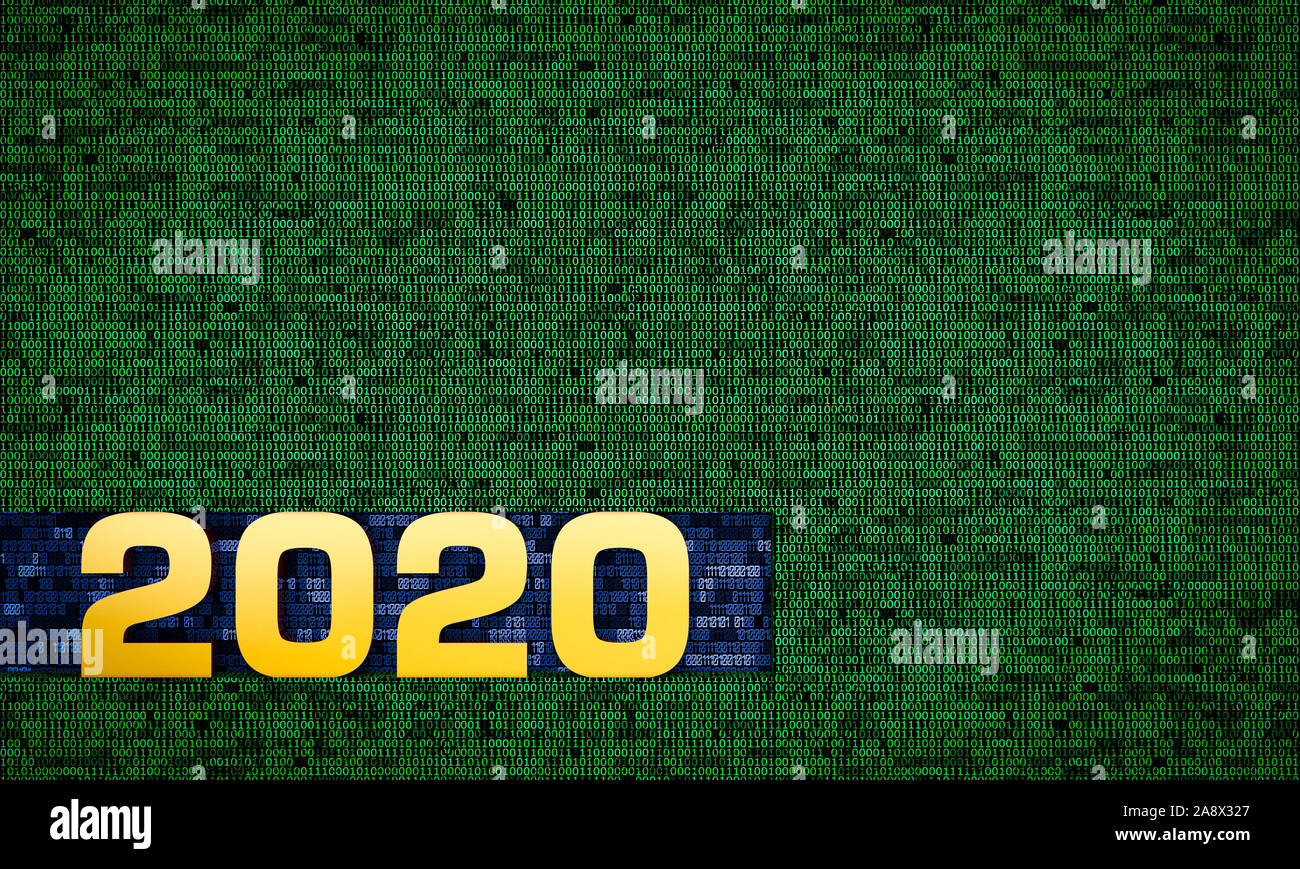 Hintergrund für das neue Jahr 2020 themed binären Codes, 3D-Rendering Stockfoto