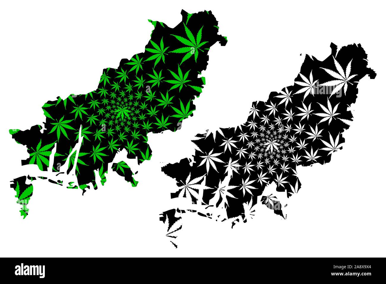 Busan (Südkorea, Republik Korea, ROK, spezielle Städte) Karte cannabis Blatt grün und schwarz ausgelegt ist, Busan (Pusan) Karte von gemacht Stock Vektor