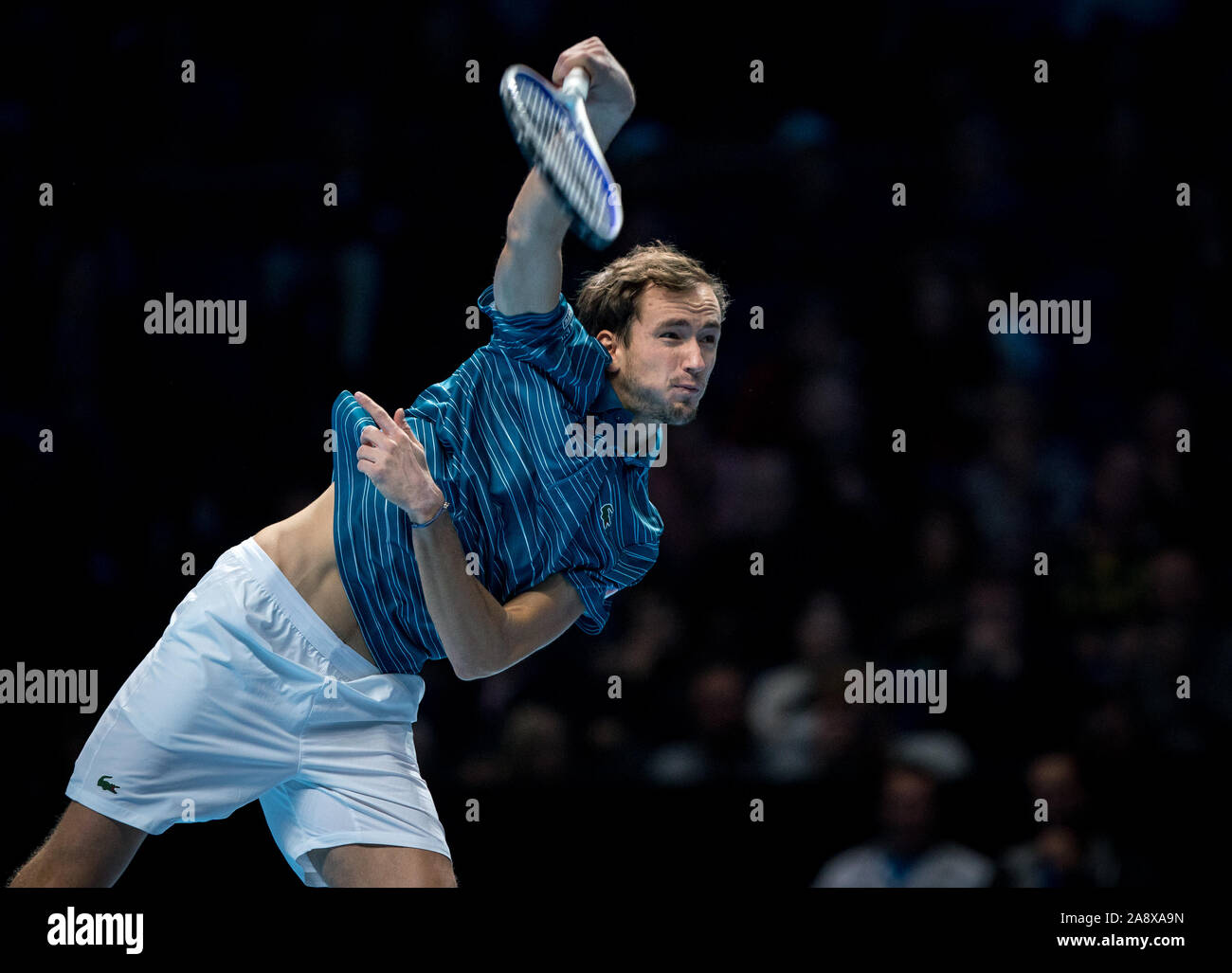 London, Großbritannien. 11 Nov, 2019. Daniil Medwedew (Russland) während der NITTO ATP-Tennisturniers in London Tag 2 der O2, London, England am 11. November 2019. Foto von Andy Rowland. Credit: PRiME Media Images/Alamy leben Nachrichten Stockfoto