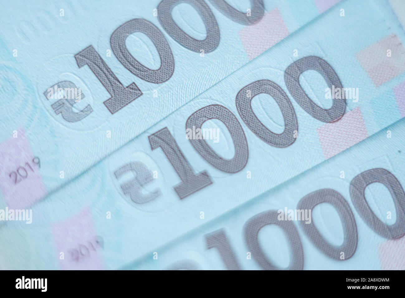 Kiew, Ukraine - November 2019: Close-up Makro Detail von tausend Griwna ukrainischen Papier Banknote Stockfoto