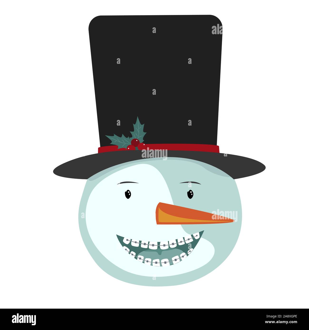 Die niedlichen Lächeln Schneemann Symbol mit Zahnarzt Zahnspange. Zahnheilkunde Weihnachtszeit Konzept, Vector Illustration. Stock Vektor