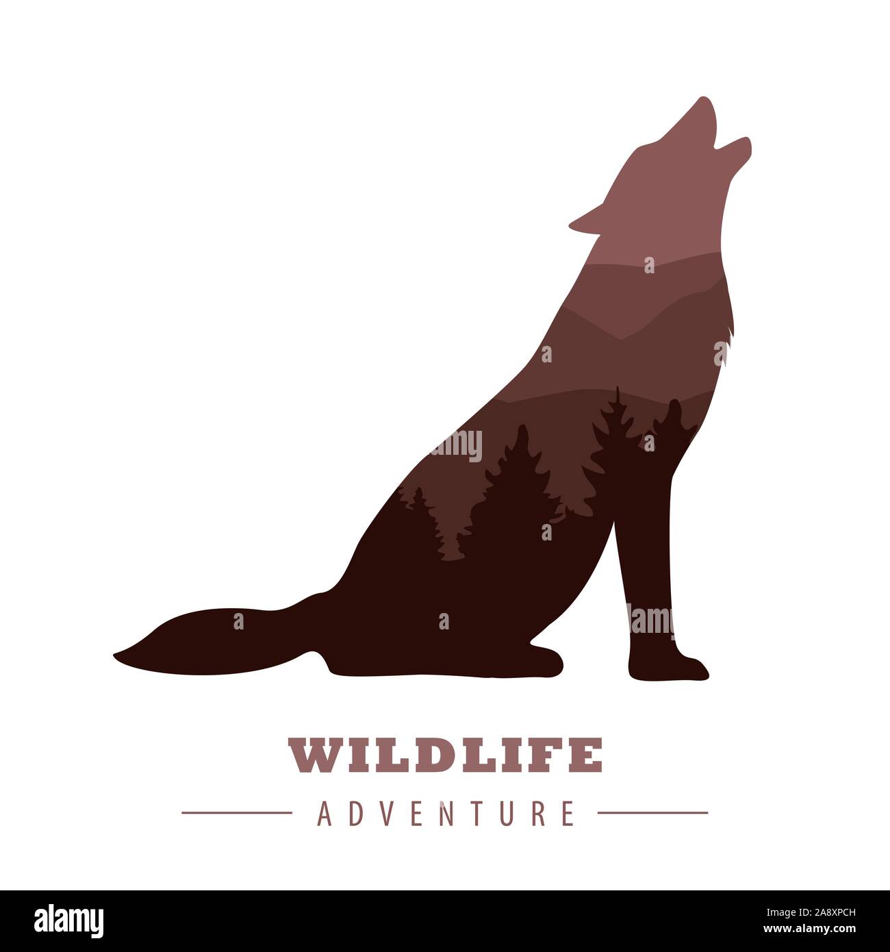 Wildlife Abenteuer wolf Silhouette mit Wald landschaft Vektor-illustration EPS 10. Stock Vektor