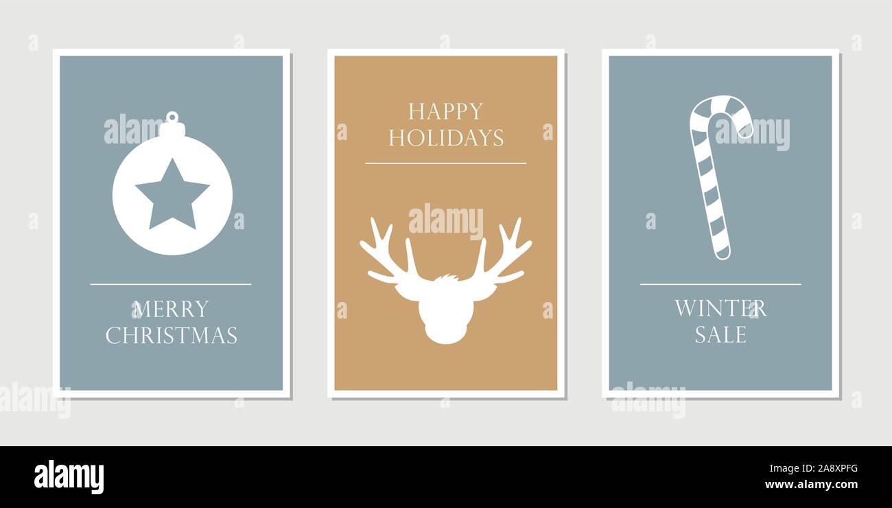 Satz von Weihnachten Grußkarten mit star Hirsch und Candy Cane Vektor-illustration EPS 10. Stock Vektor