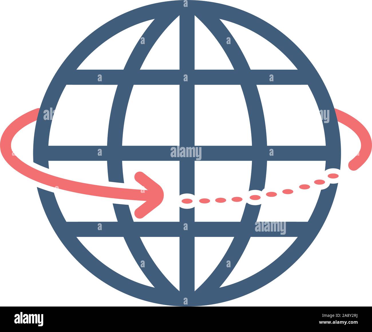 Earth Globus planet Symbol mit Pfeil um. Vektor Illustration auf weißem Hintergrund. Stock Vektor