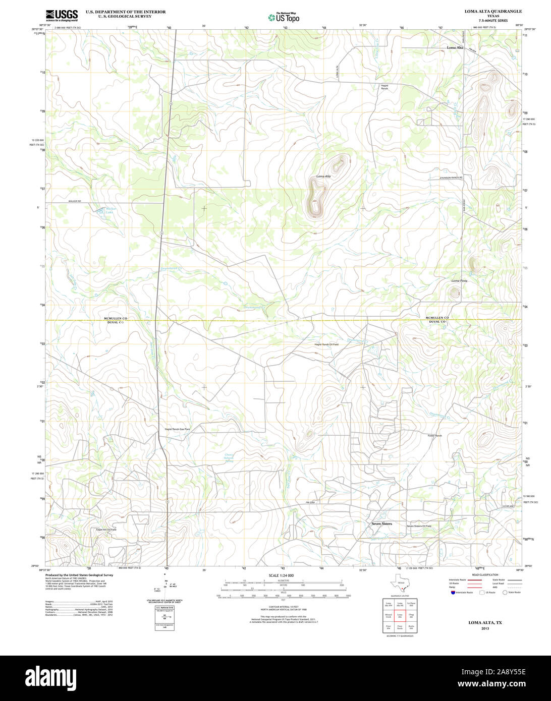 USGS TOPO Karte Texas TX Loma Alta 20130103 TM Wiederherstellung Stockfoto