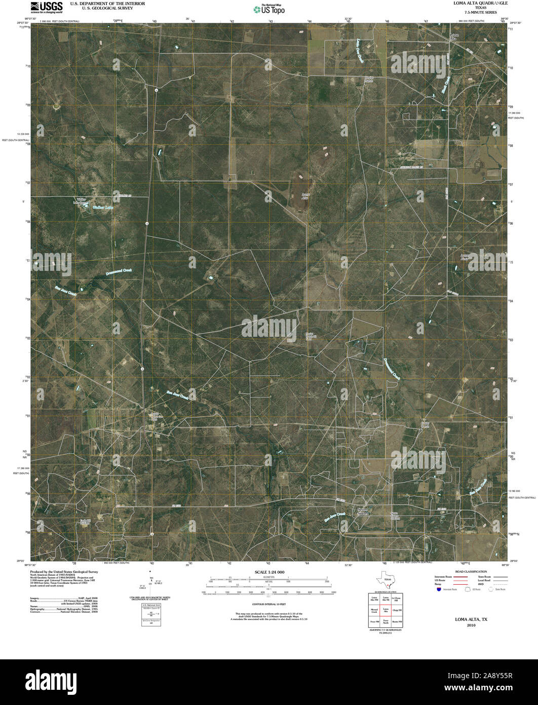 USGS TOPO Karte Texas TX Loma Alta 20100524 TM Wiederherstellung Stockfoto