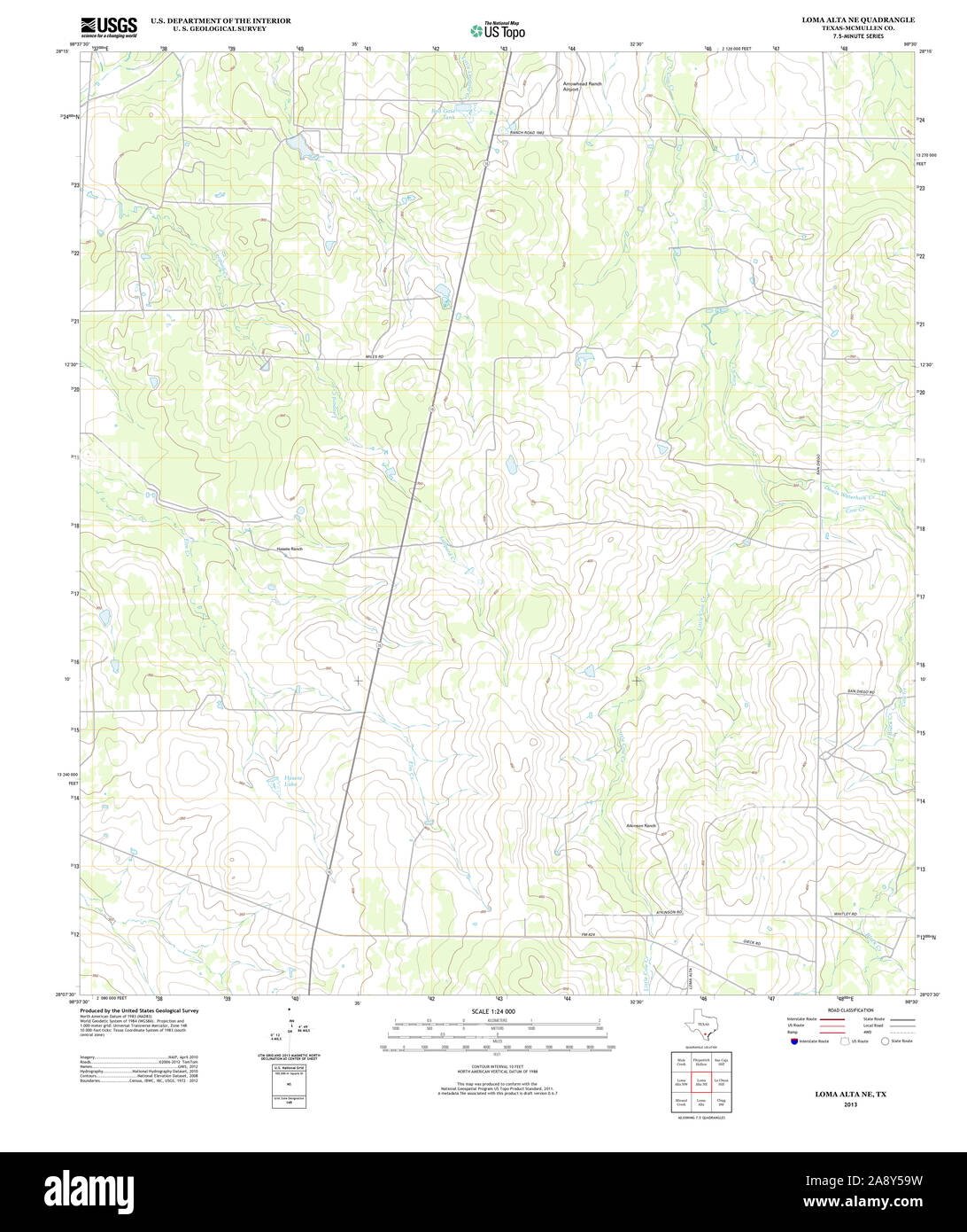 USGS TOPO Karte Texas TX Loma Alta NE 20130103 TM Wiederherstellung Stockfoto