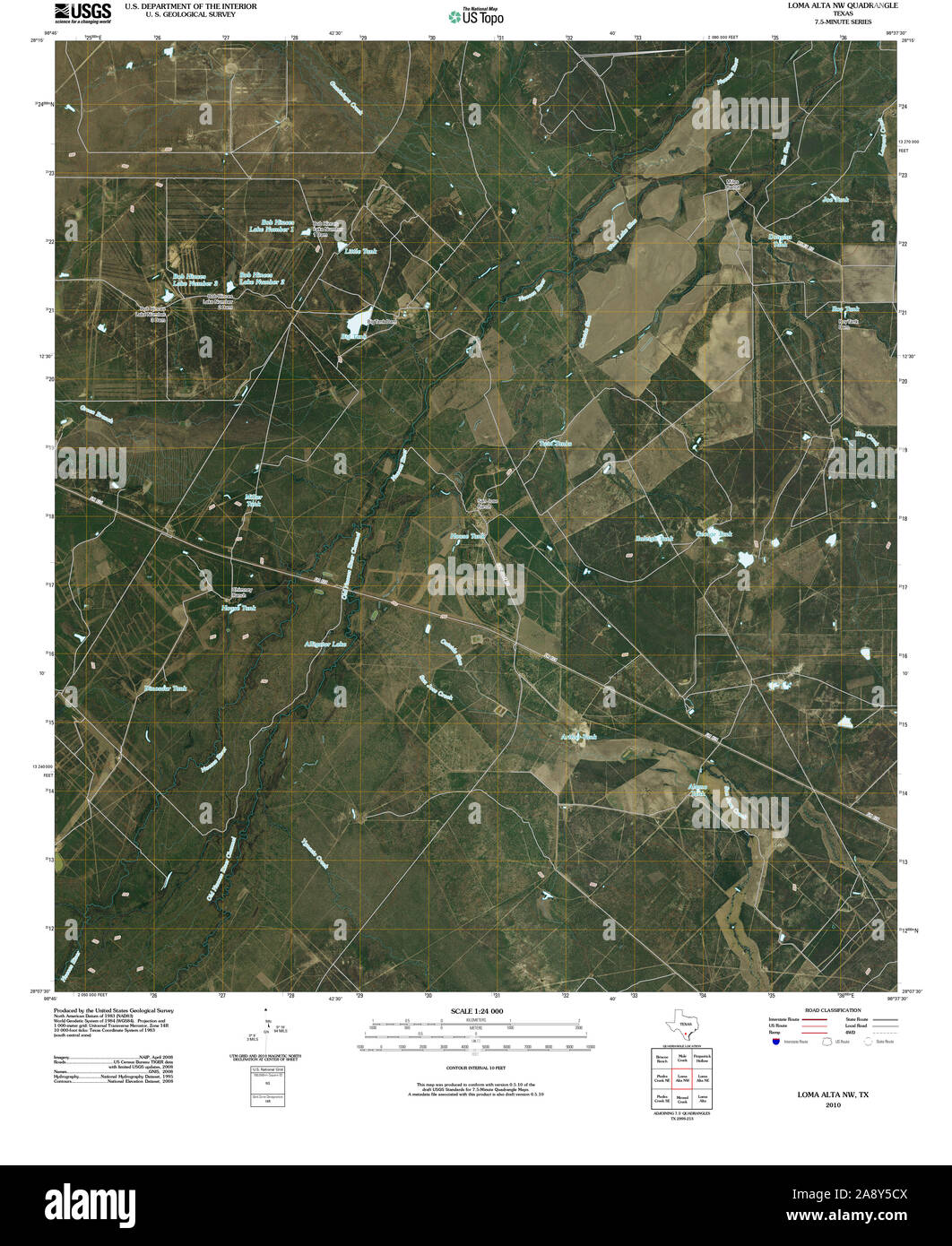 USGS TOPO Karte Texas TX Loma Alta NW 20100524 TM Wiederherstellung Stockfoto