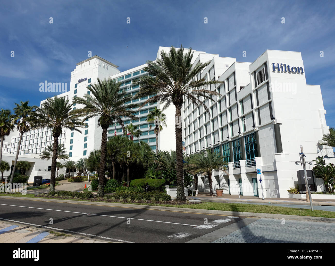 Das Hilton Daytona Beach Oceanfront Resort Gebäude Außen bei Atlantic Avenue, Daytona Beach, Florida Stockfoto