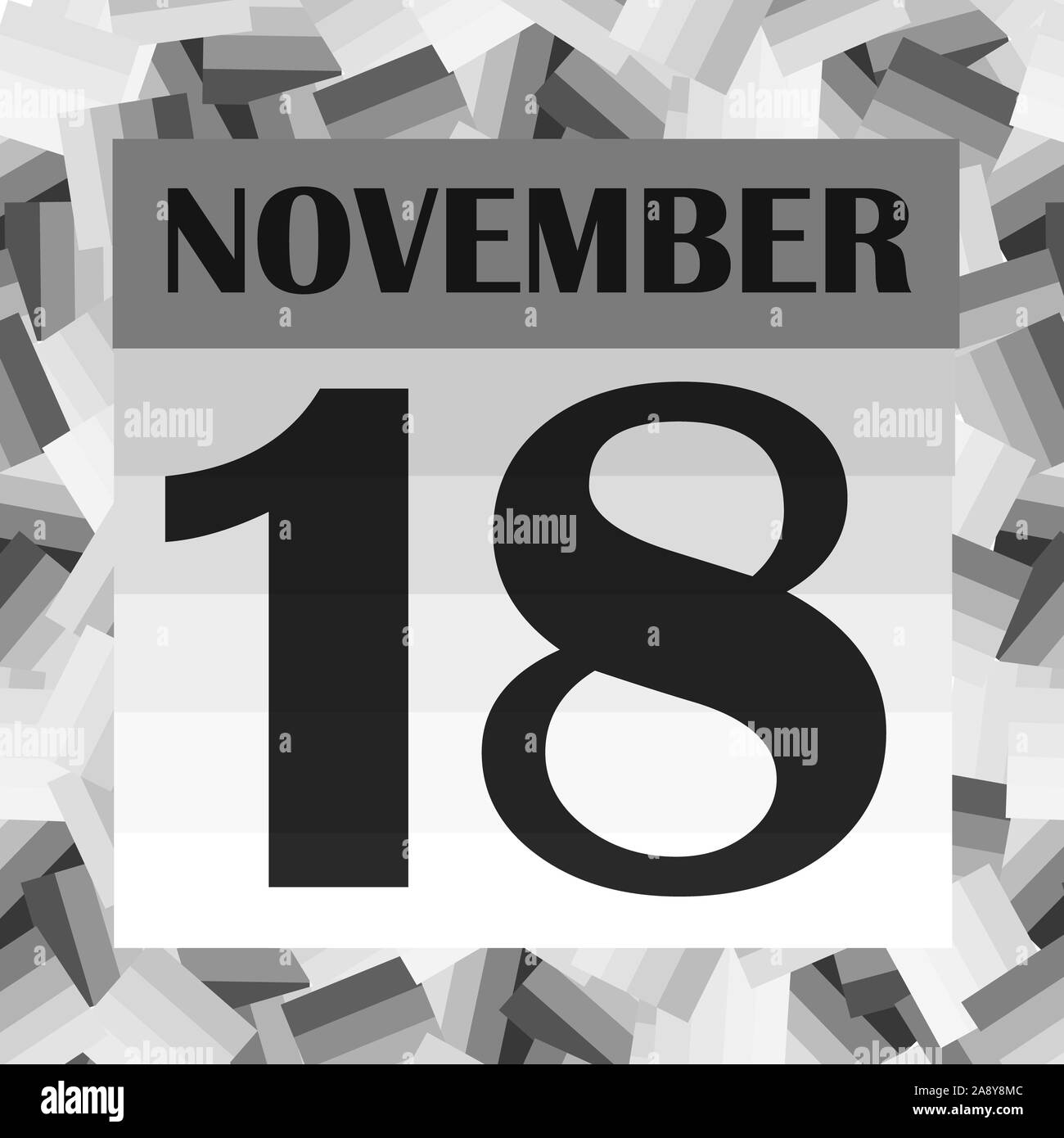 November 18 Symbol. Für wichtige Tag planen. Banner für Feiertage und besondere Tage. 18. November Symbol. Abbildung in Schwarz und Weiß Stockfoto