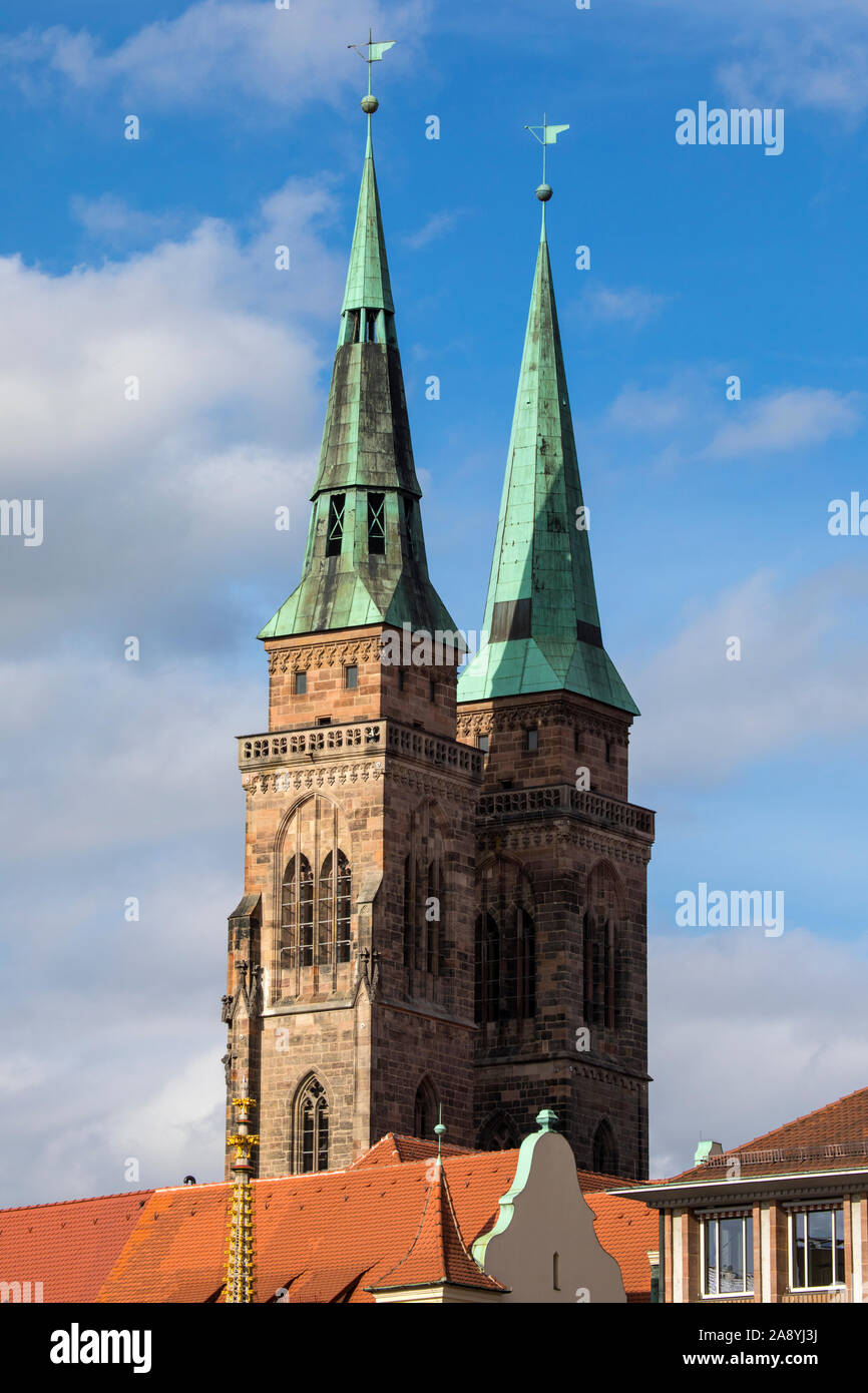 Ein Blick auf den herrlichen St. Sebaldus Kirche in der Stadt Nürnberg, Deutschland. Stockfoto