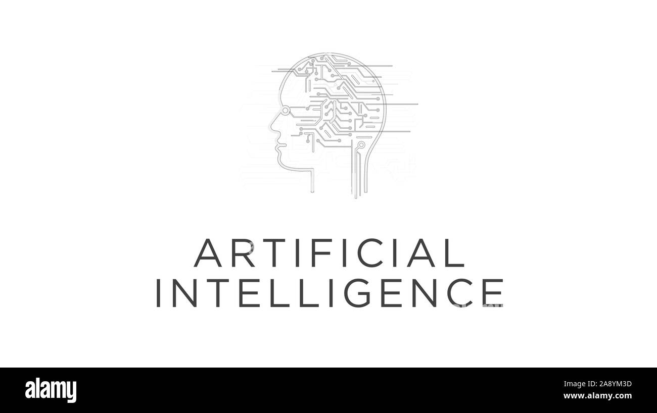 Künstliche Intelligenz futuristische Licht Zeichen 3D Rendering Illustration. Konzept der AI, cyber Technologie, maschinelles Lernen und kybernetische Gehirn. Stockfoto