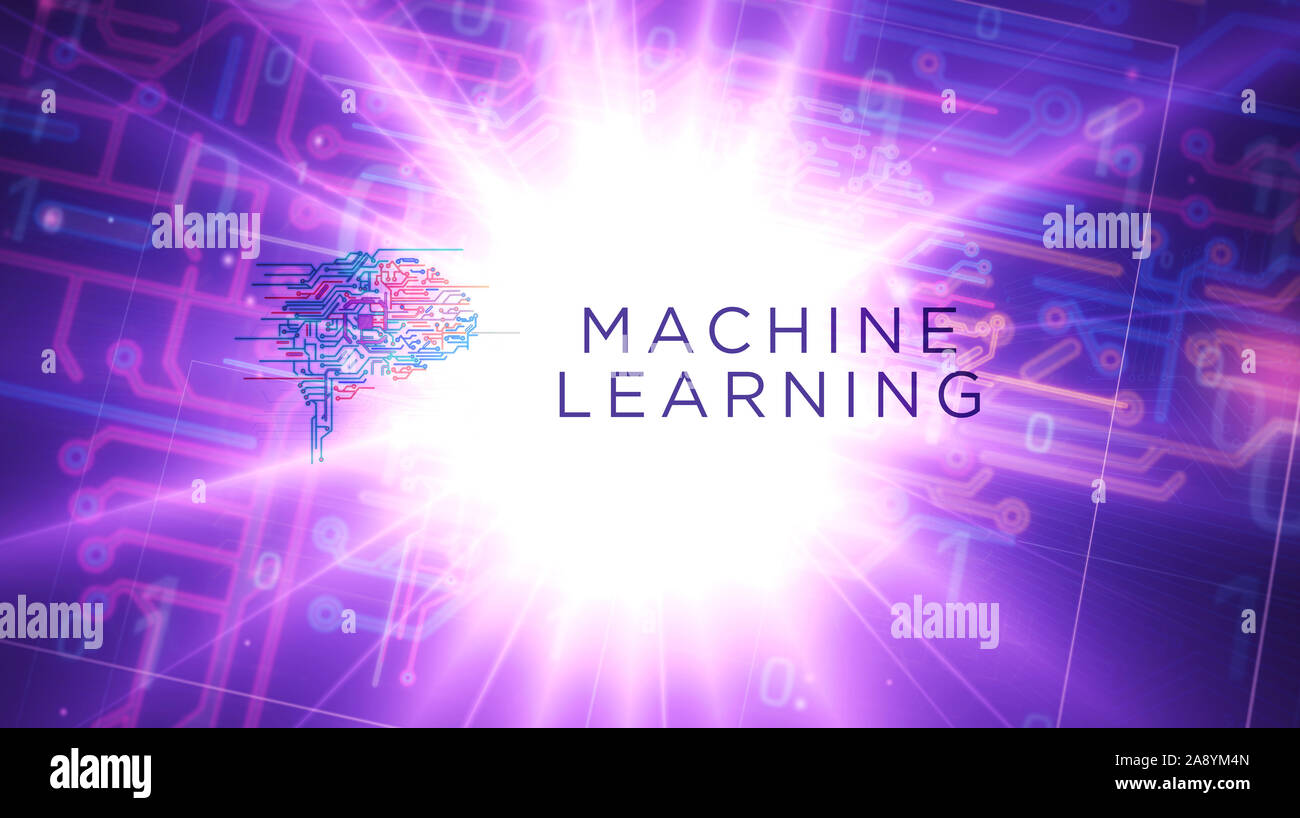 Machine Learning futuristische 3D Rendering Illustration. Abstrakte Digitale intro Hintergrund. Konzept der kybernetischen Gehirn, künstliche Intelligenz und kom Stockfoto