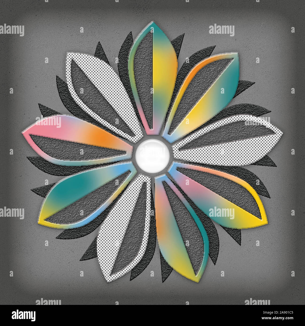 Digitale 3D-Kunst, Textil floral Design mit bunten Abstract Stockfoto