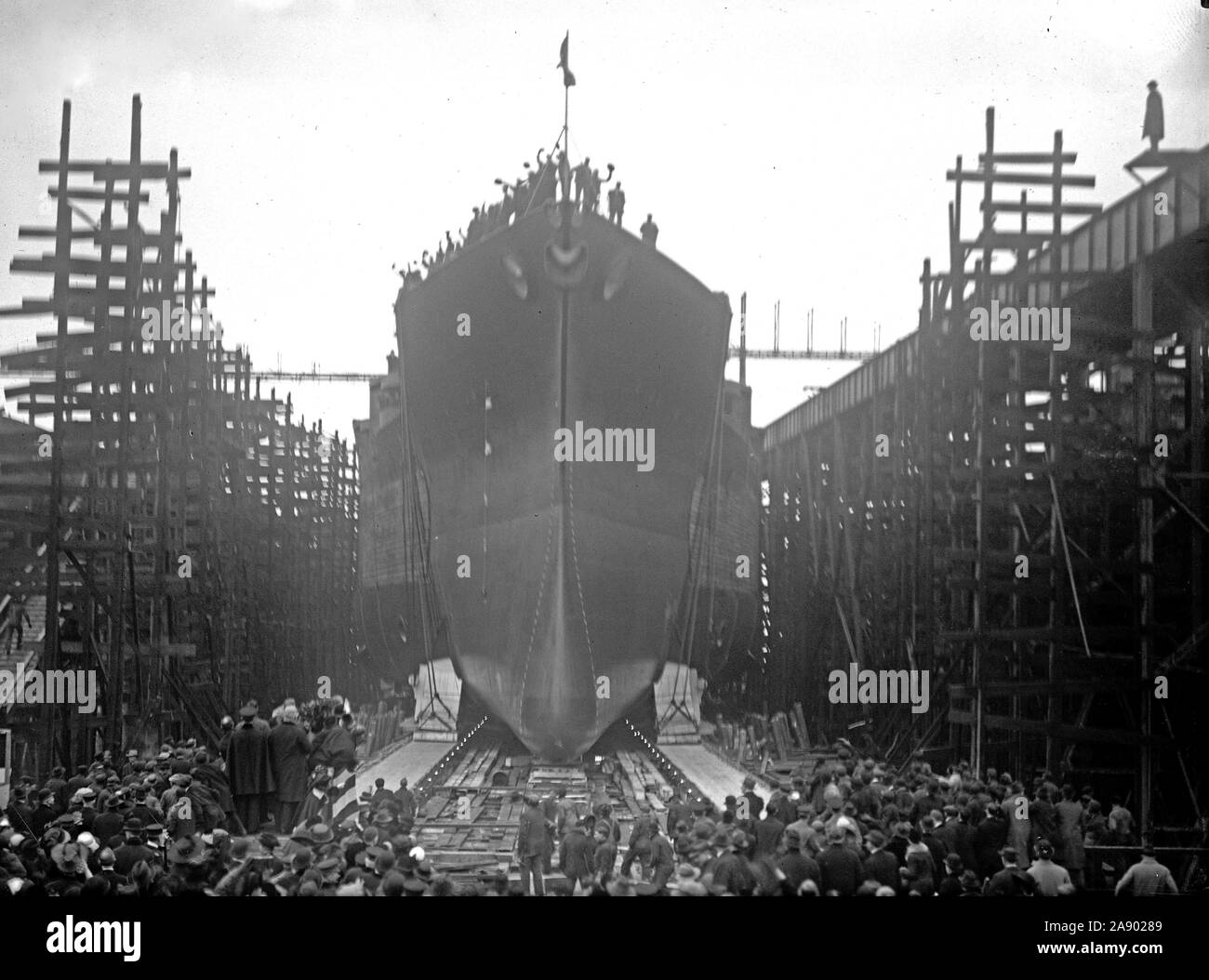 Einleitung der U.S.S. Mississippi in Newport News, Virginia Ca. 1917 Stockfoto