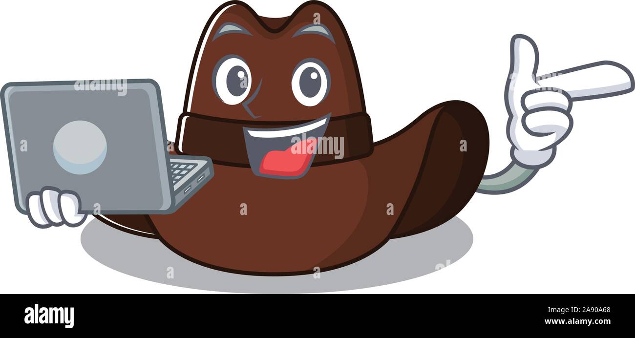 Mit bringen Laptop Cowboyhut in das Maskottchen isoliert Stock Vektor