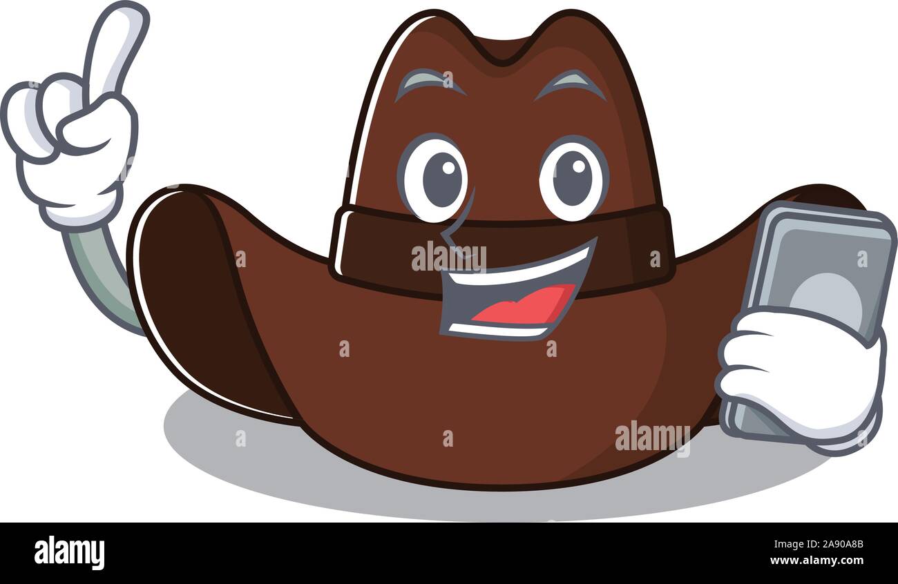 Mit holding Telefon Cowboyhut in das Maskottchen isoliert Stock Vektor