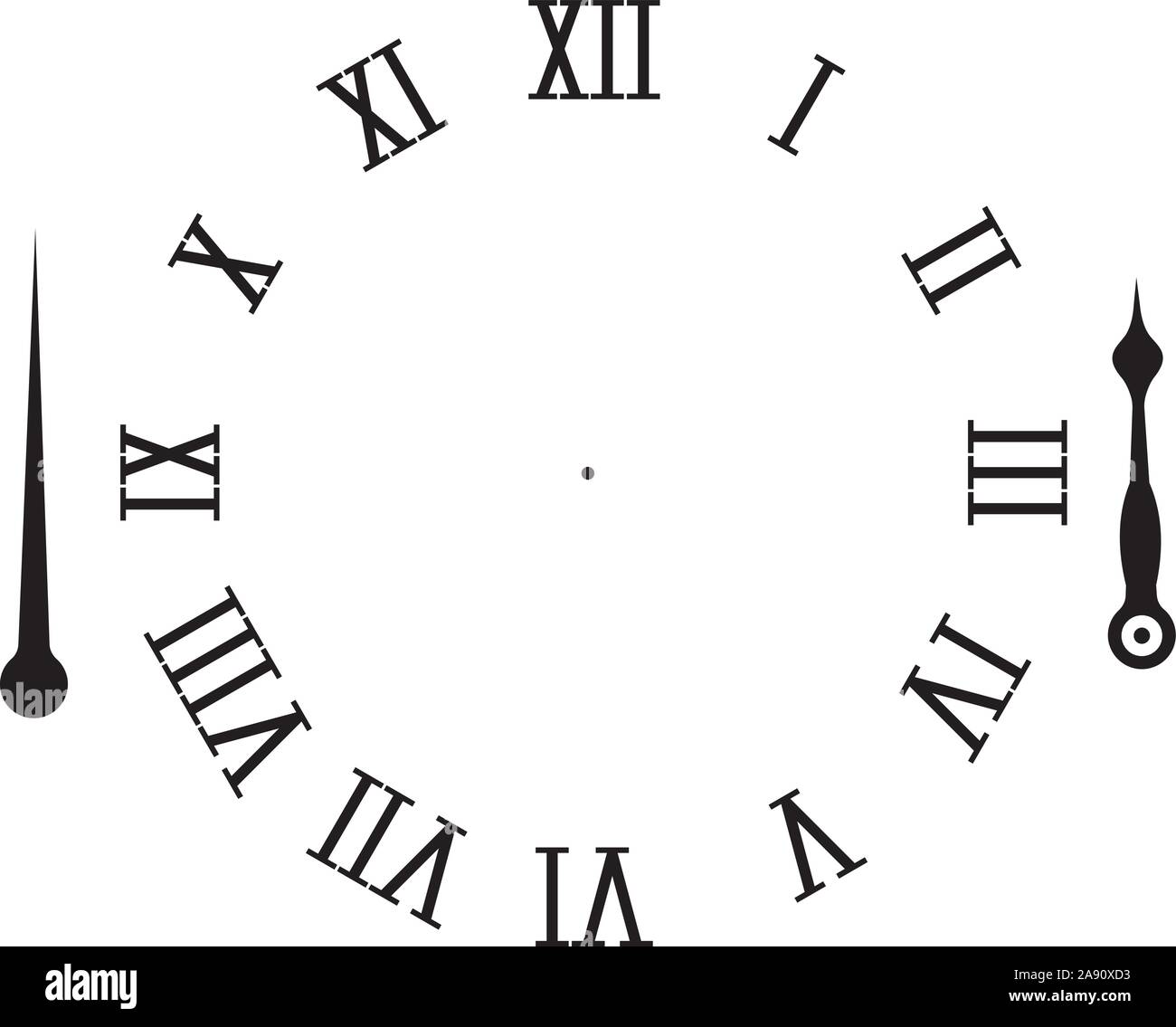 Uhr Elemente. Stunden- und Minutenzeiger mit römischen Ziffern. Vector Illustration isoliert Stock Vektor