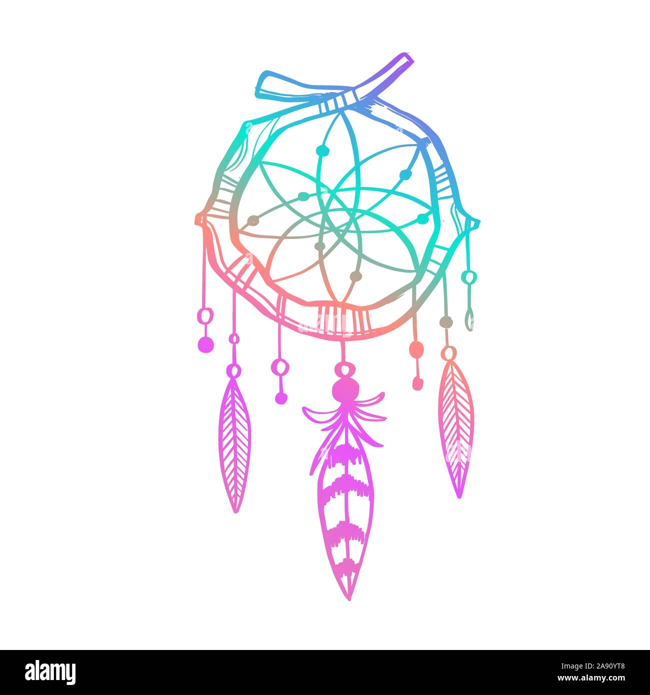 Magic indischen Dreamcatcher. Vektor Hand gezeichnet doodle Abbildung, Tattoo Skizze. Hexerei, schamanische Attribut Stock Vektor