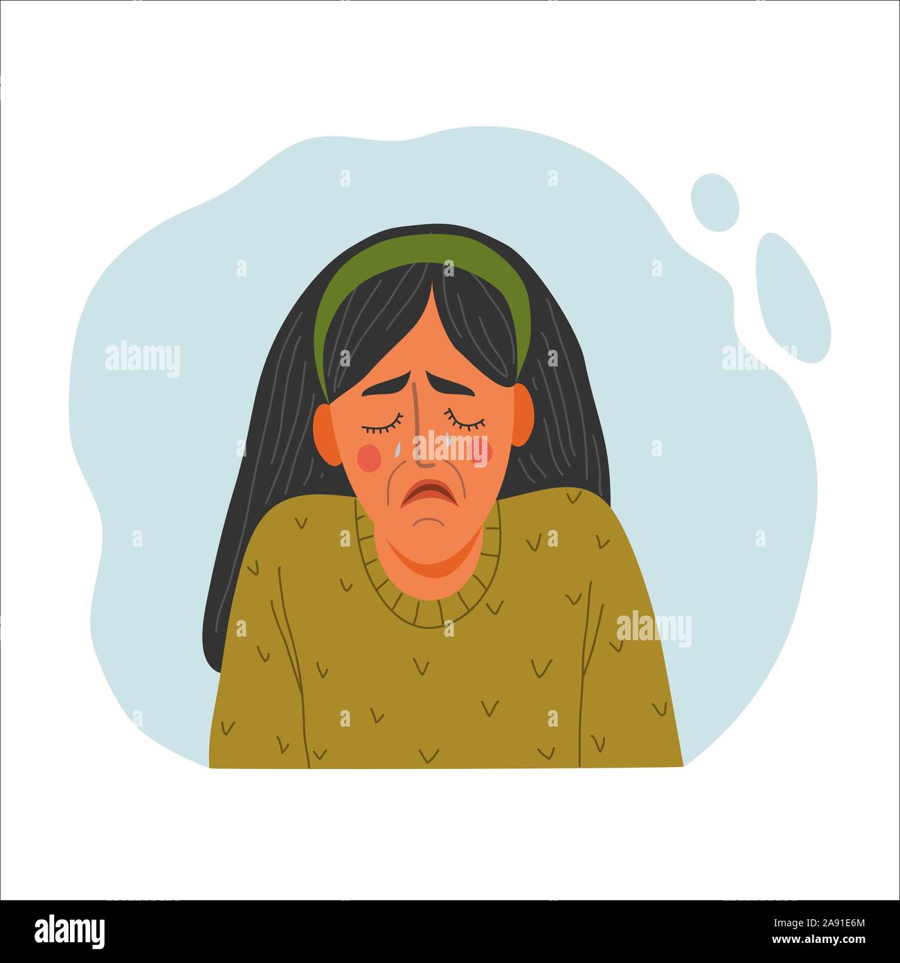 Emotionale Frauen Porträt, Hand gezeichnet Flat Style Design Konzept Abbildung: schreiende Mädchen, weibliche Gesicht in Tränen und Schultern Avatare. Vektor Stock Vektor