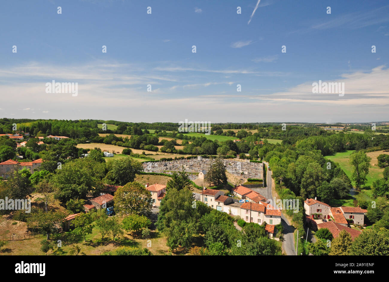 Ausblick auf die Landschaft, Vouvant, Vendee, Frankreich Stockfoto