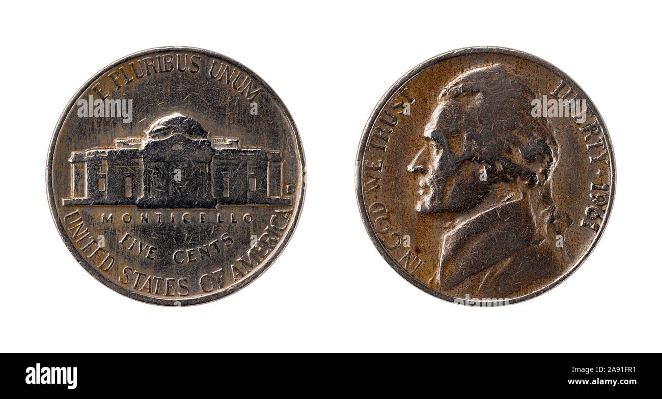 5 Cent Münze aus den USA. Stockfoto