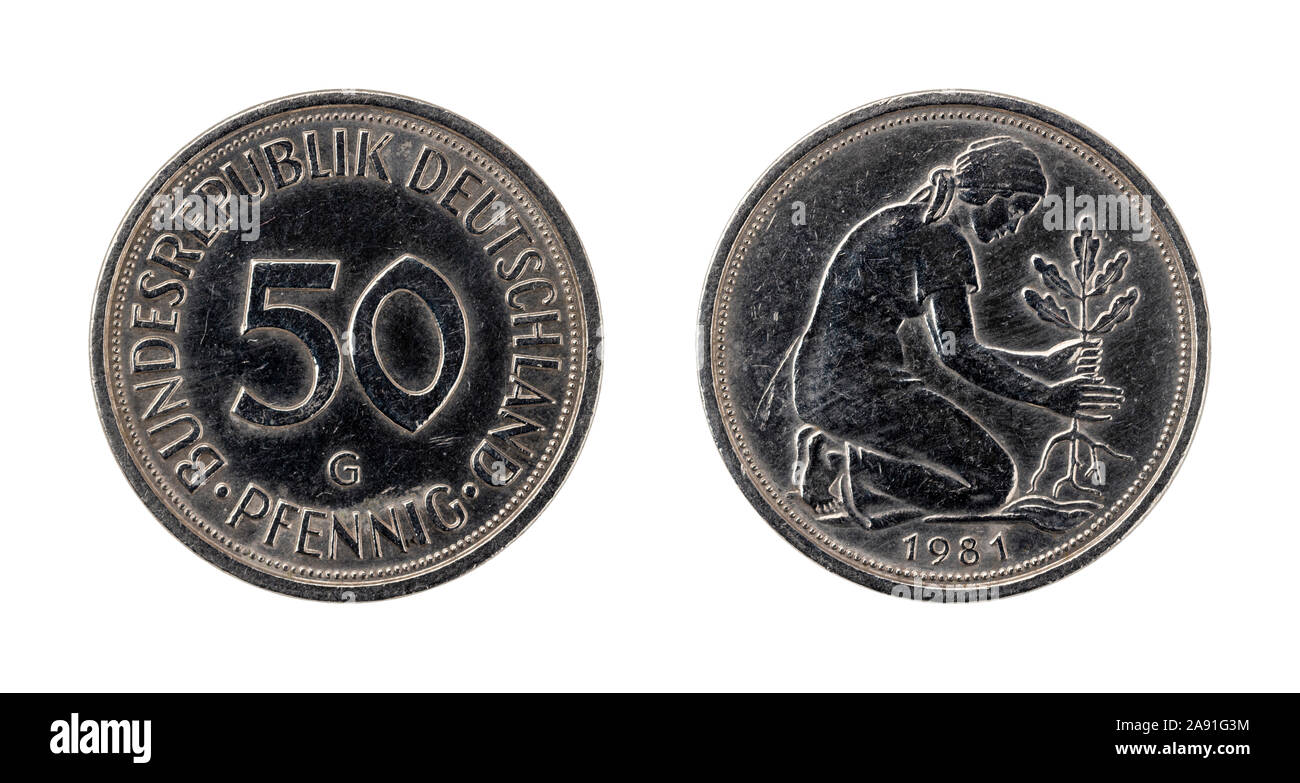 50 Pfennig Münze aus Deutschland Stockfoto