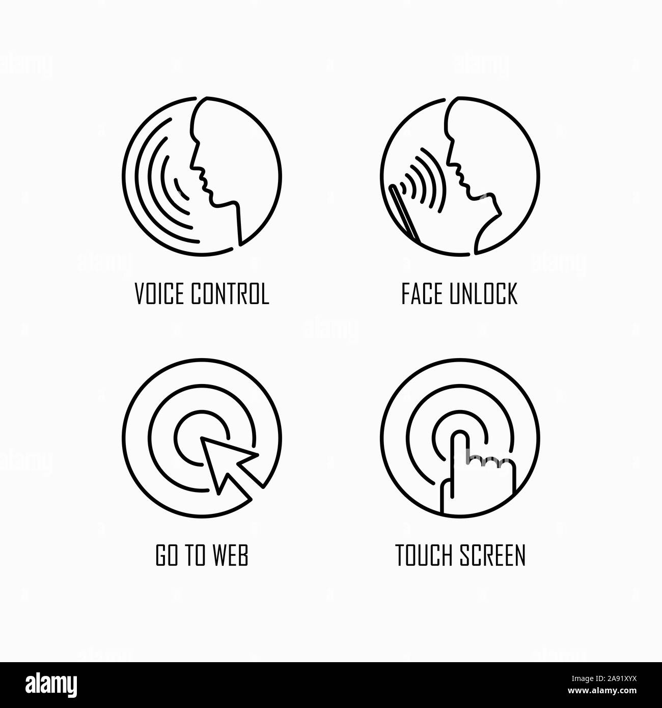 Device Control und entsperren Icon Set einfache Flat Style outline Abbildung. Stock Vektor