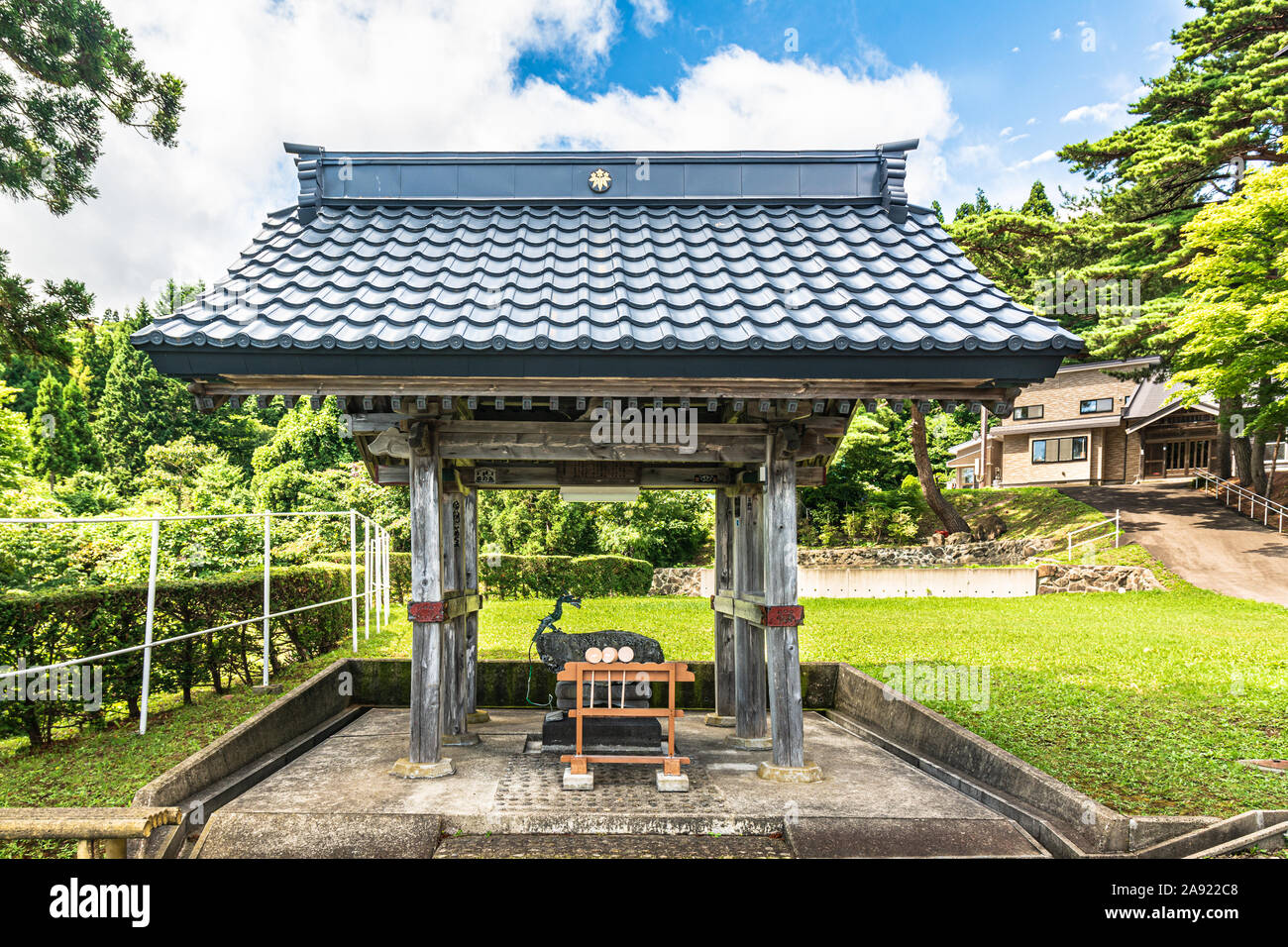 Sotogahama, Aomori, Japan, Asien - August 29, 2019: Blick auf die an der Chozuya Gikeiji Tempel Stockfoto