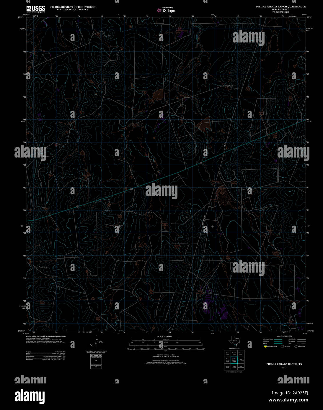 USGS TOPO Karte Texas TX Piedra Parada Ranch 20130114 TM invertiert Wiederherstellung Stockfoto