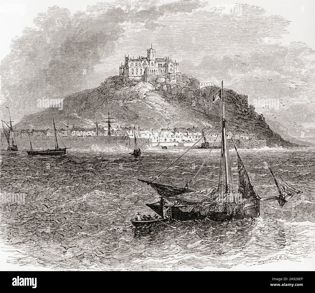 St Michael's Mount, Mount's Bay, Cornwall, England, hier im 19. Jahrhundert. Aus dem Englischen Bilder, veröffentlicht 1890. Stockfoto