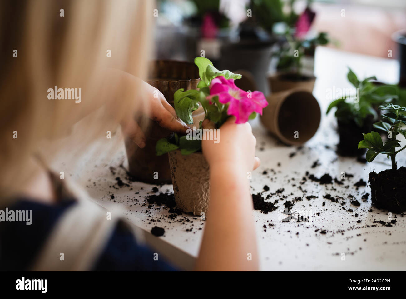 Verguss Mädchen Blume Stockfoto