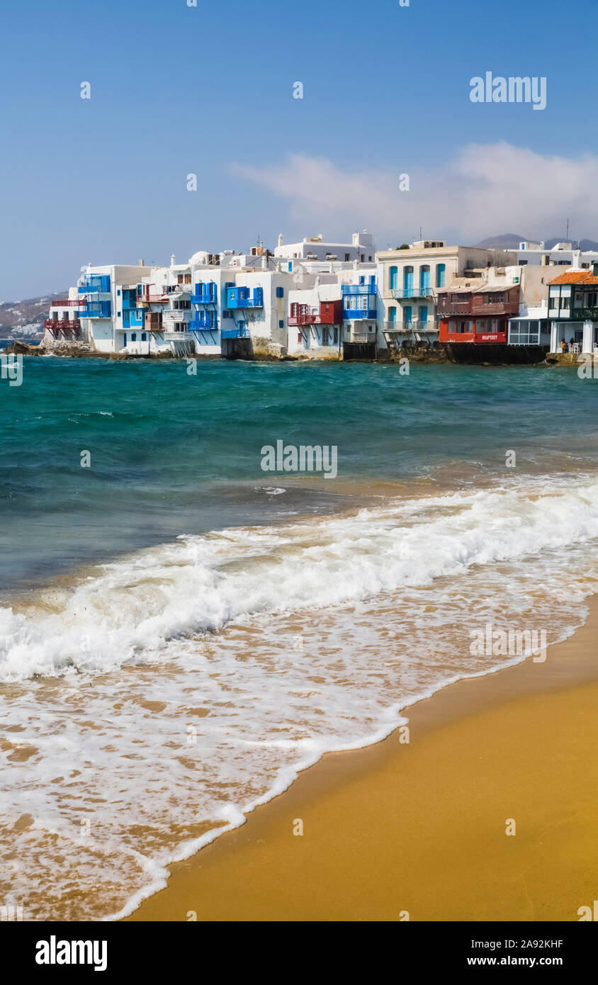 Little Venice; Mykonos Town, Mykonos Island, Kykladen, Griechenland Stockfoto