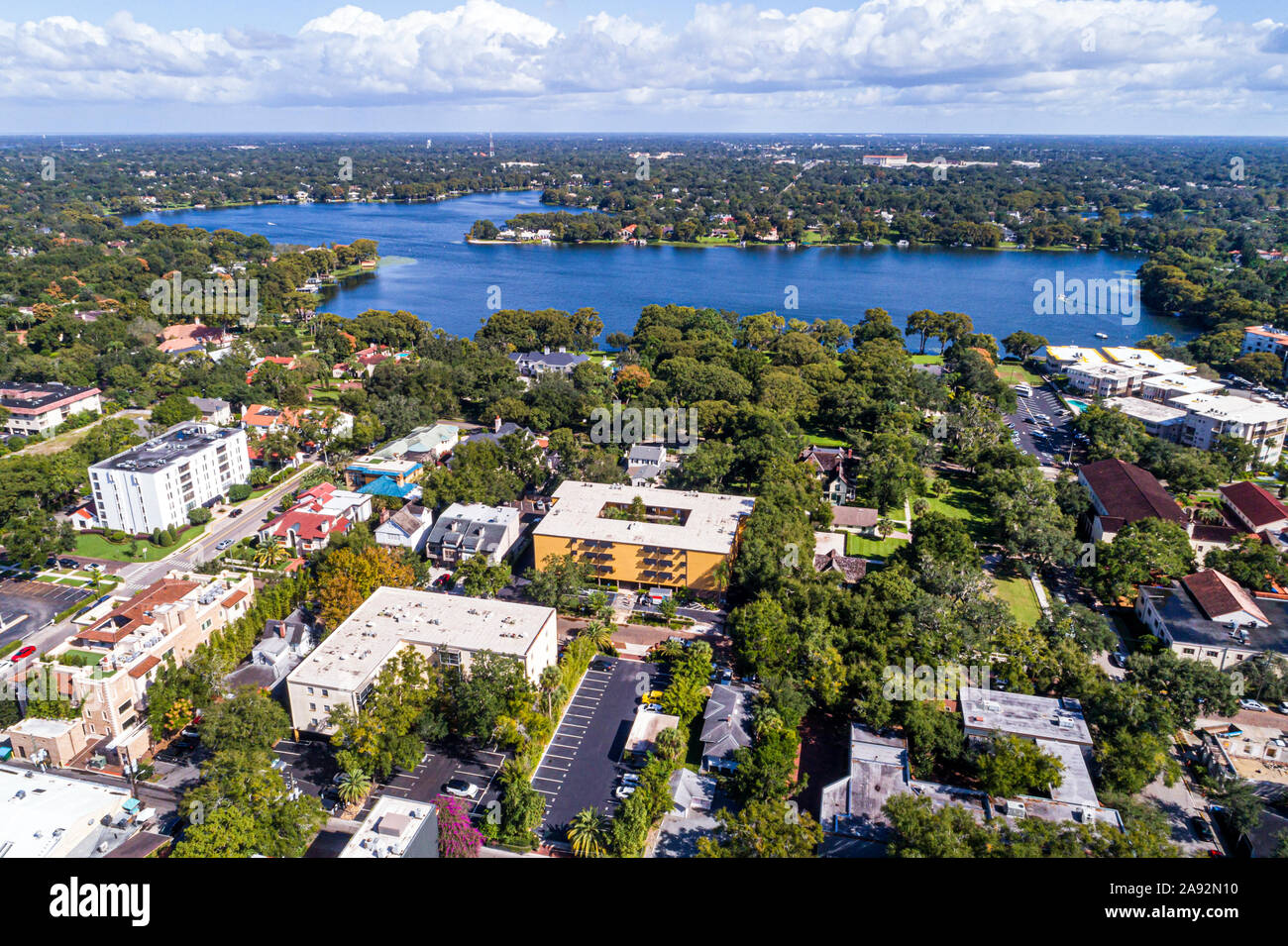 Winter Park Florida, Orlando, Skyline der Stadt, Lake Osceola, Luftaufnahme aus der Vogelperspektive oben, Foto machen mit anderen auf, USA US U Stockfoto