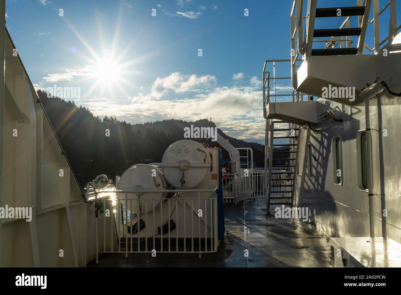 Deck der neuen BC Fähre nach Mayne Island; British Columbia, Kanada Stockfoto