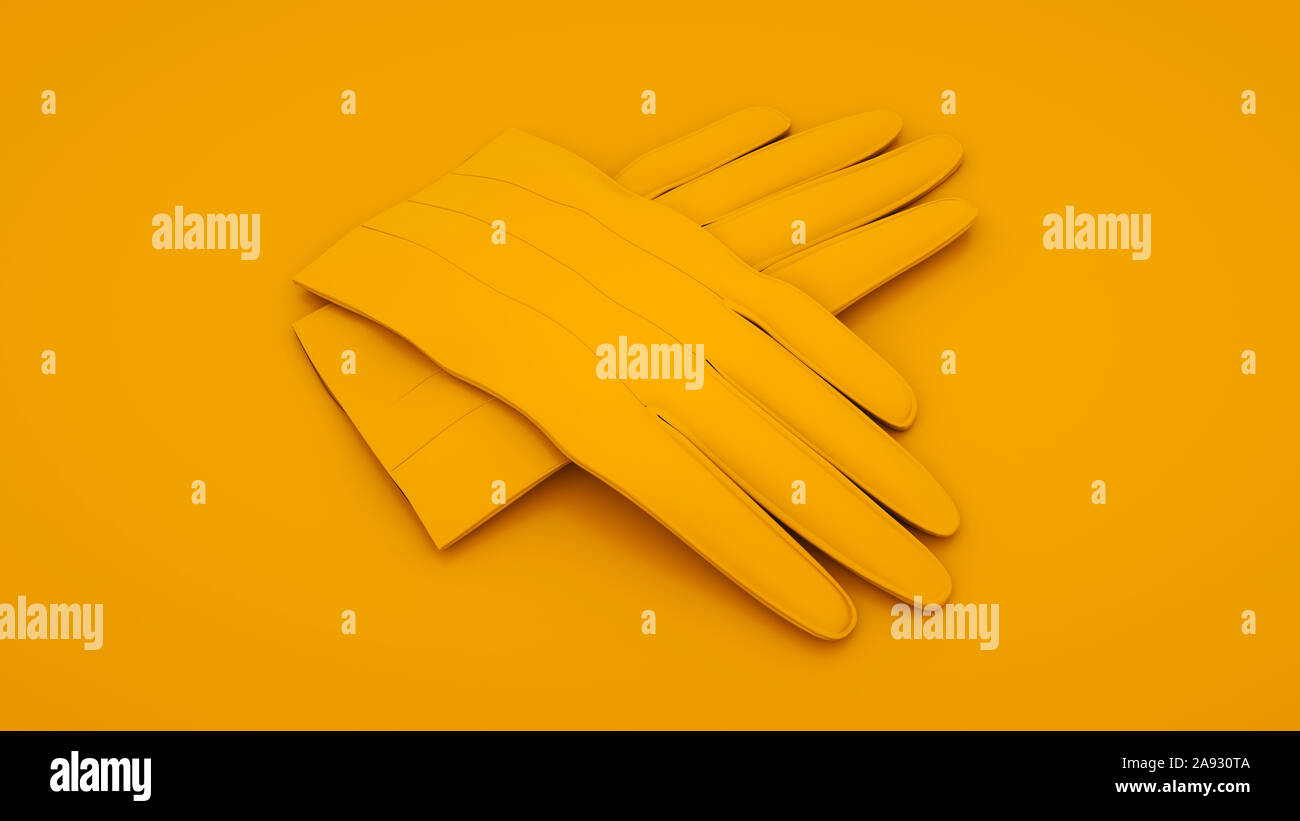 Gelb Leder Handschuhe. Minimale Idee Konzept. 3D-Darstellung. Stockfoto