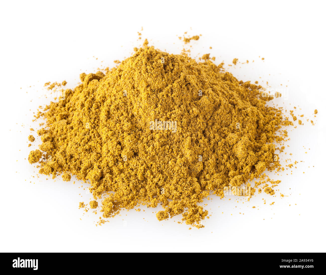 Haufen von Currypulver isoliert auf weißem Hintergrund Stockfoto