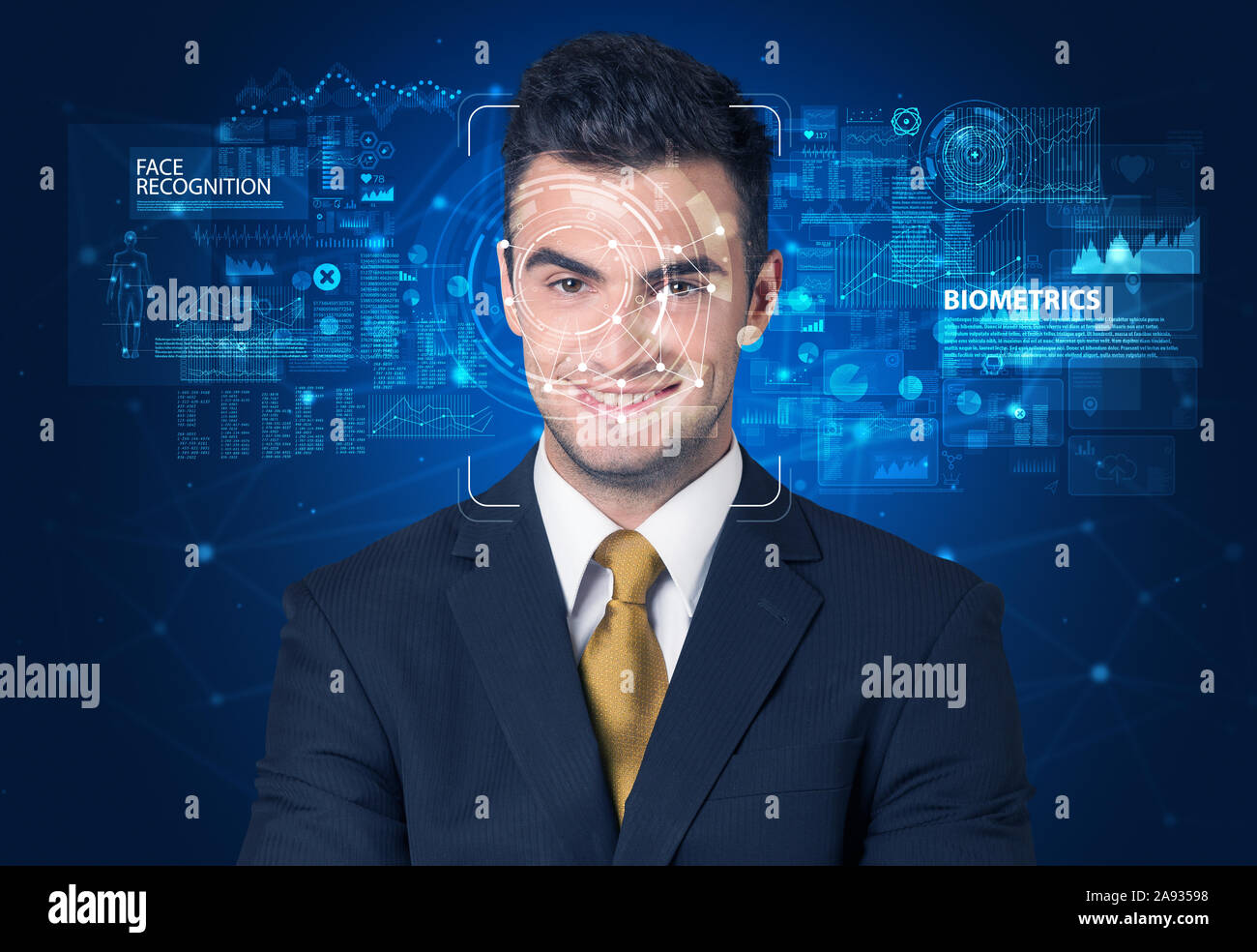 Gesichtserkennung und Anerkennung. Computer Vision und künstliche Intelligenz Konzept. Stockfoto