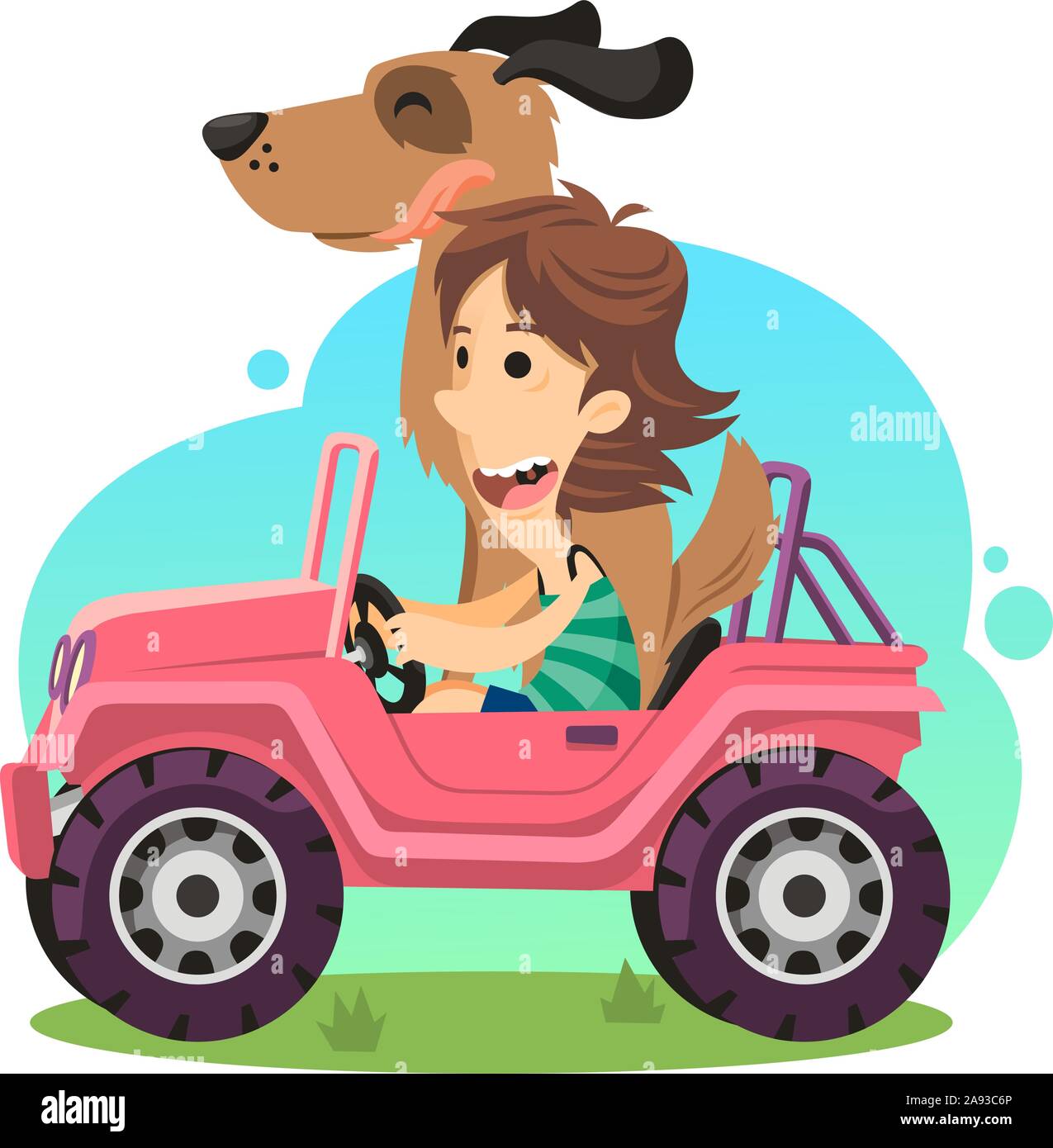 Mädchen fahren Cartoon Illustration Stock Vektor