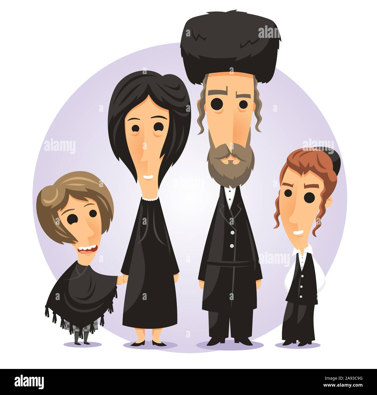 Chassidischer Jude Familie Cartoon Illustration Stock Vektor