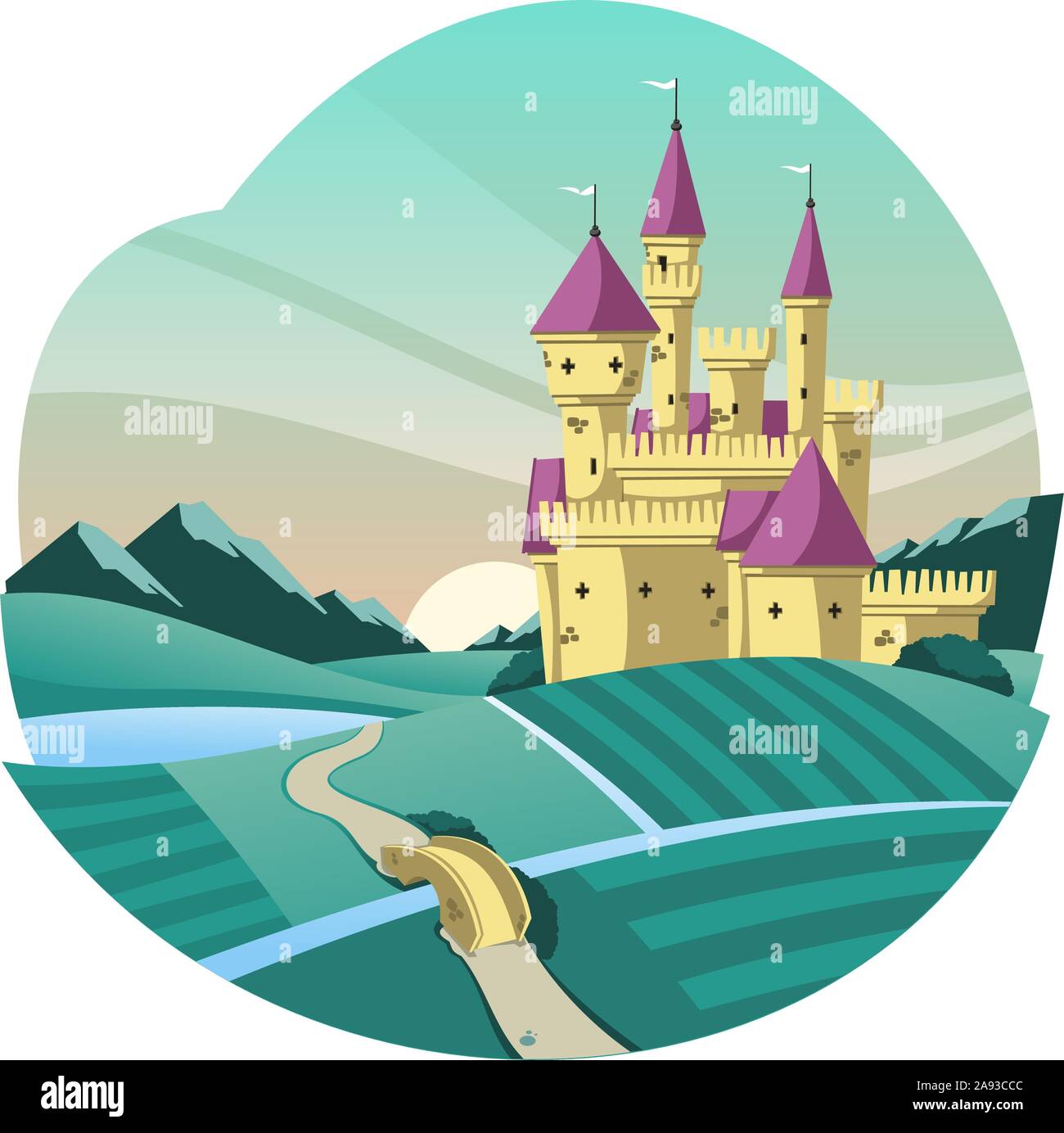 Mittelalterliche Burg Cartoon Illustration Stock Vektor
