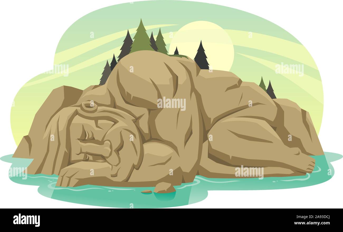 Sleeping giant Insel Cartoon Illustration Stock Vektor