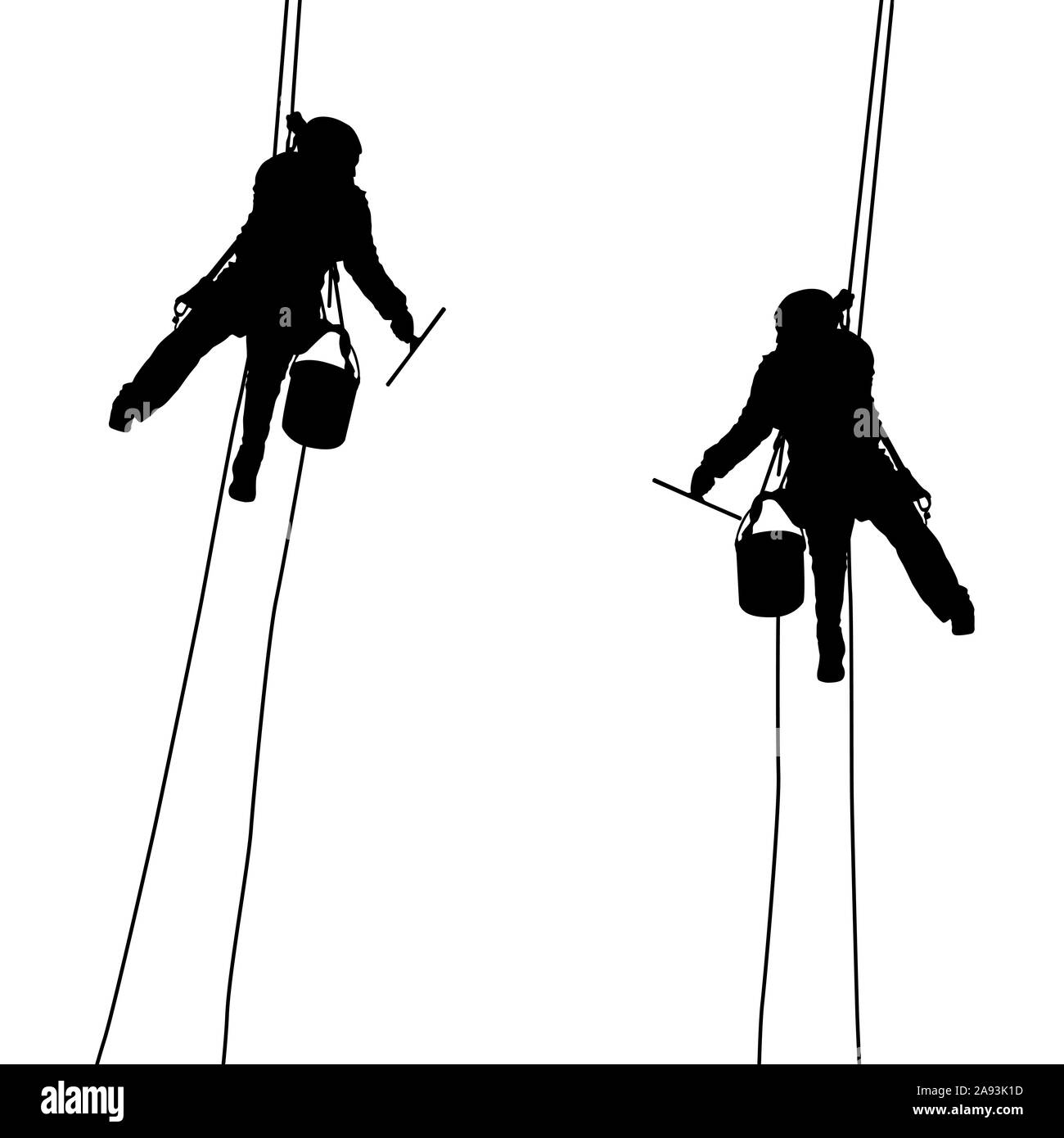 Silhouette der Industriekletterer wäscht Windows auf einem weißen Hintergrund. Stockfoto