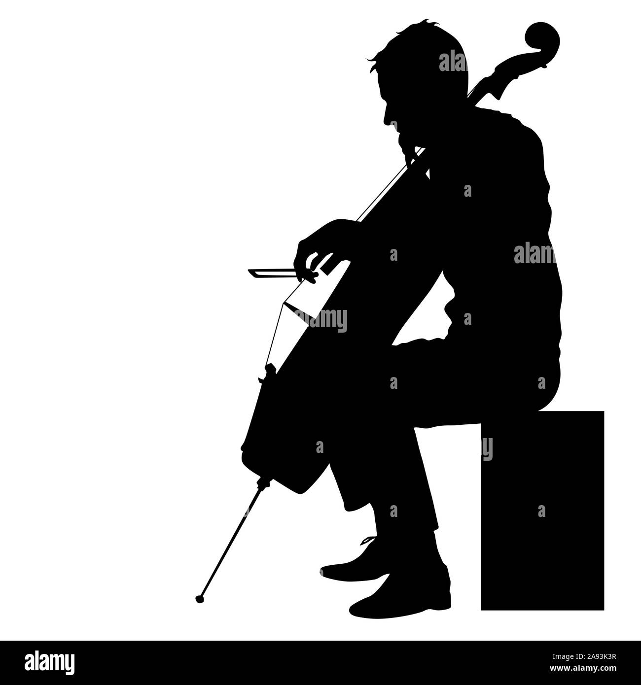 Silhouetten Musiker spielen auf dem Cello auf einem weißen Hintergrund. Stockfoto