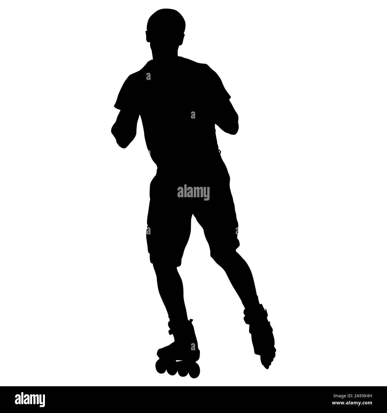 Schwarze Silhouette eines Athleten auf Rollschuhen auf einem weißen Hintergrund. Stockfoto