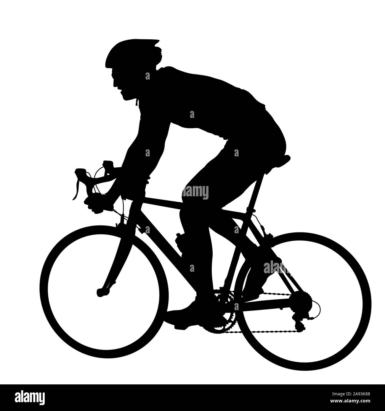 Silhouette eines Radfahrers männlichen auf weißem Hintergrund. Stockfoto