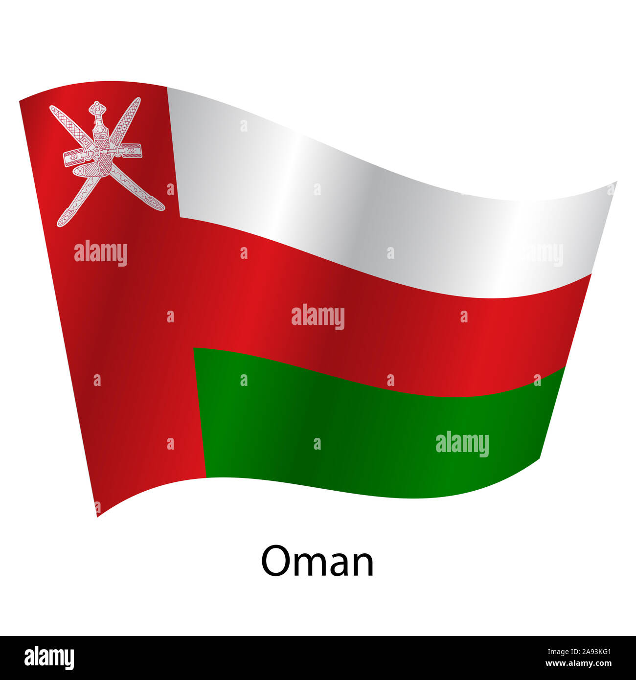 Flagge des Landes Oman auf weißem Hintergrund. Exakte Farben. Stockfoto