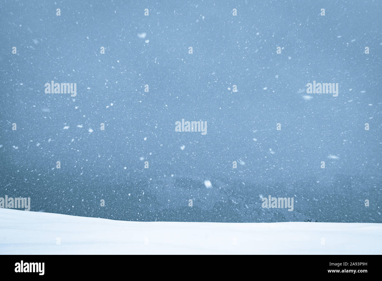 Schneesturm im Winter Berge. Natur Hintergrund snd Weihnachten Konzept Stockfoto