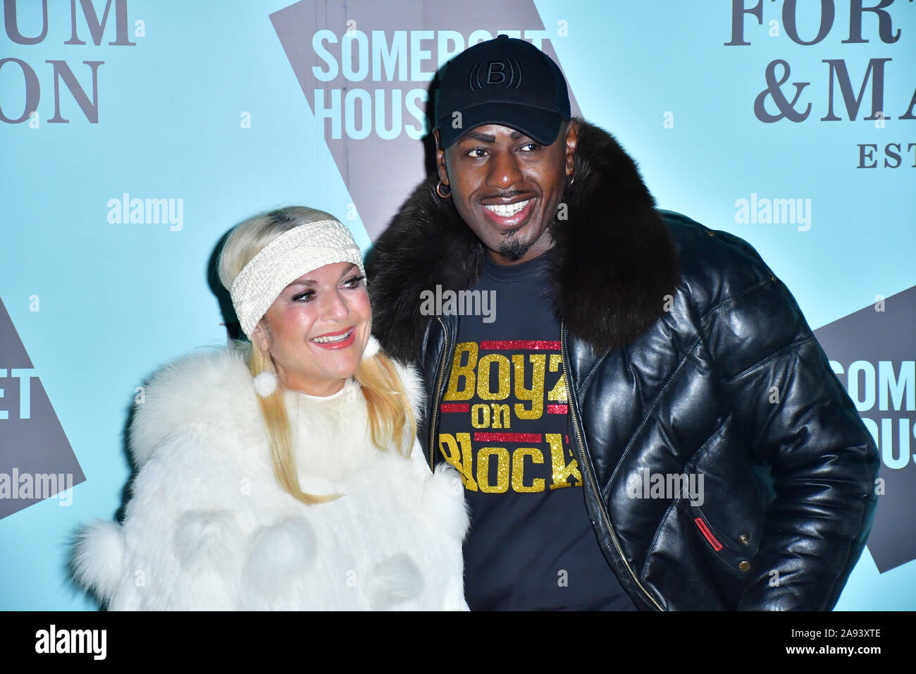 London, Großbritannien. 12. Nov 2019. Vanessa Feltz und Ben Ofoedu arrivers Skate im Somerset House mit Fortnum & Mason Launch Party, London, Somerset House, 12. November 2019, London, UK. Stockfoto